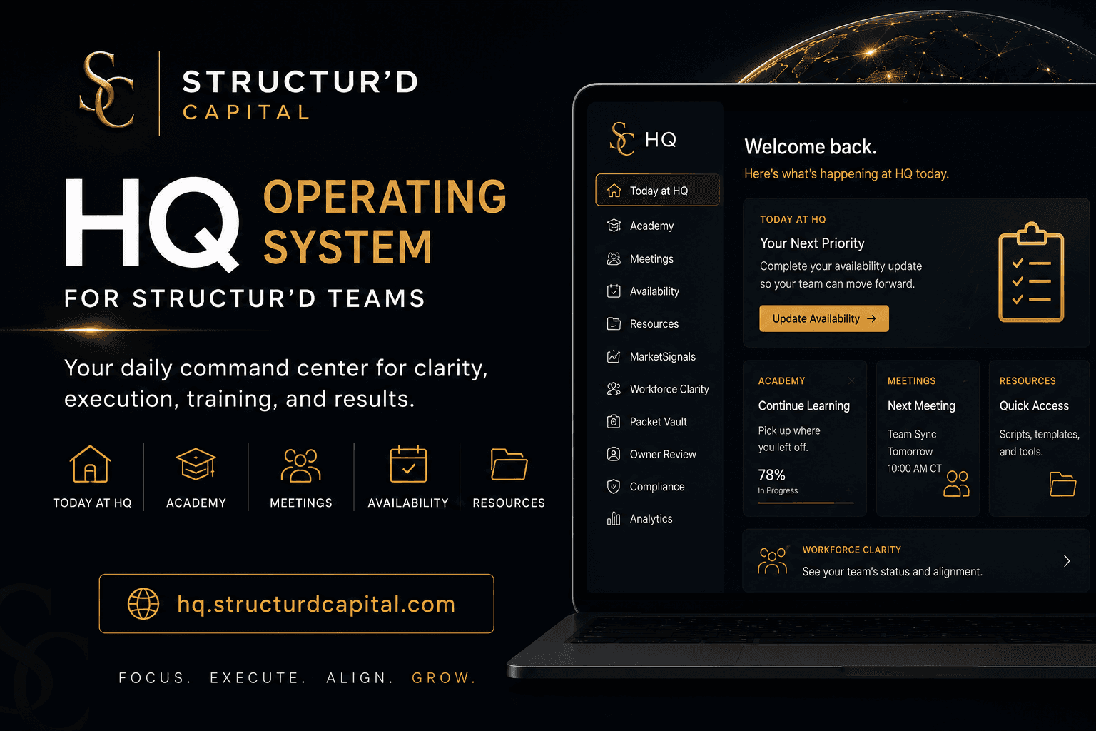 Structur'd HQ operating system dashboard for Structur'd teams.
